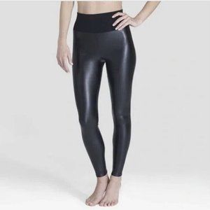 ASSETS by SPANX Faux Leather Shaping Leggings M Very Black Skinny Womens New